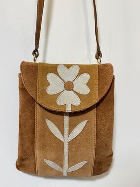 Urban Outfitters Genuine Suede Flower Crossbody Bag Brown Boho Y2K